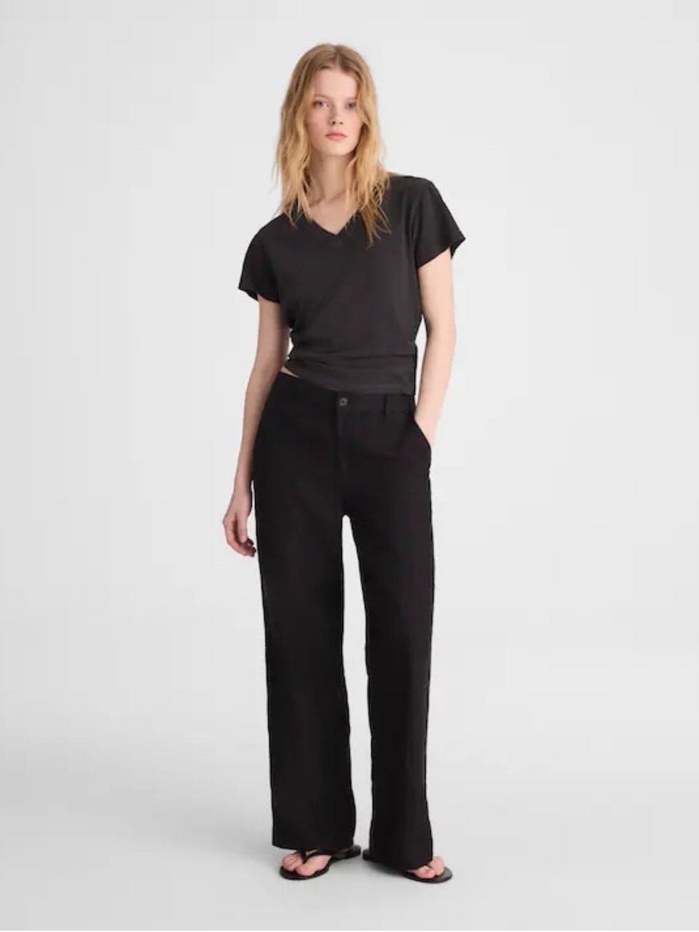 Madewell The Tall Zoe Relaxed Straight Pant in 100% Linen Black Size 10 Tall